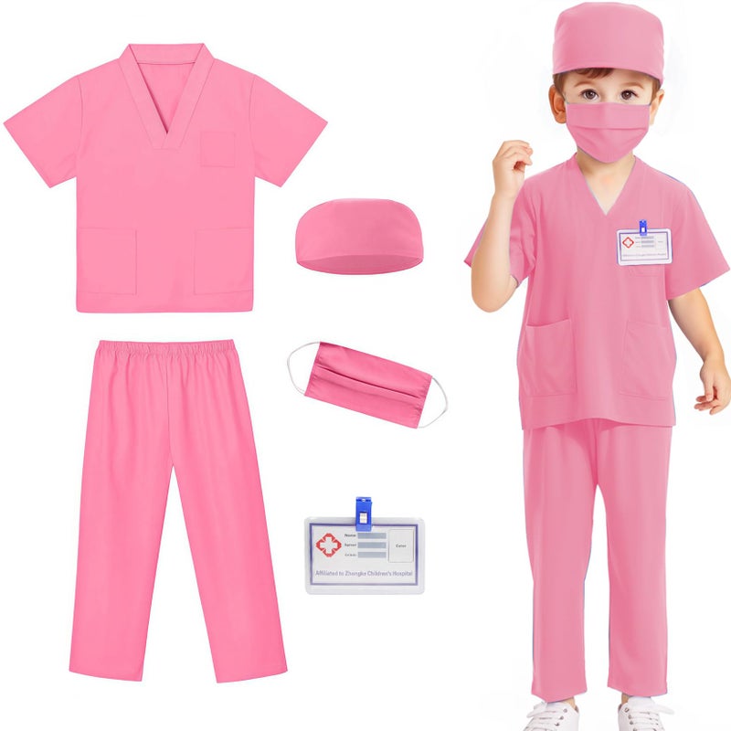 Mizzuco Doctor Costume for Kids Toddler Nurse Scrubs Halloween Dress Up Cosplay For Boys Girls 3-12 Years (Pink  XXXL-160CM/10-12yrs) - Image 1
